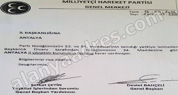 MHP ANTALYA İL  TEŞKİLATI FESEDİLDİ